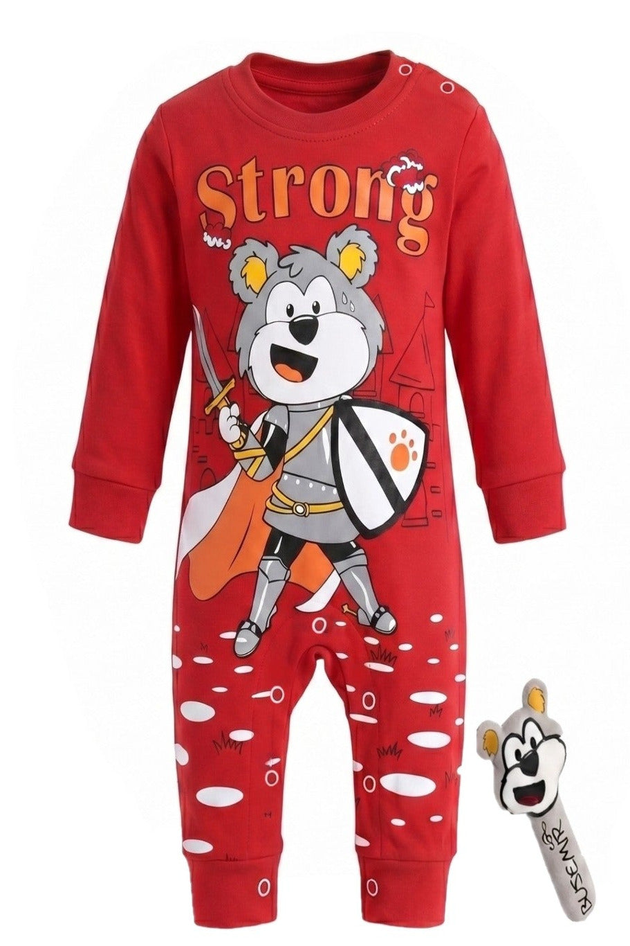 Pyjama Bébé Garçon Chevalier Rouge + Peluche Offerte – 3 à 9 mois – Neuf