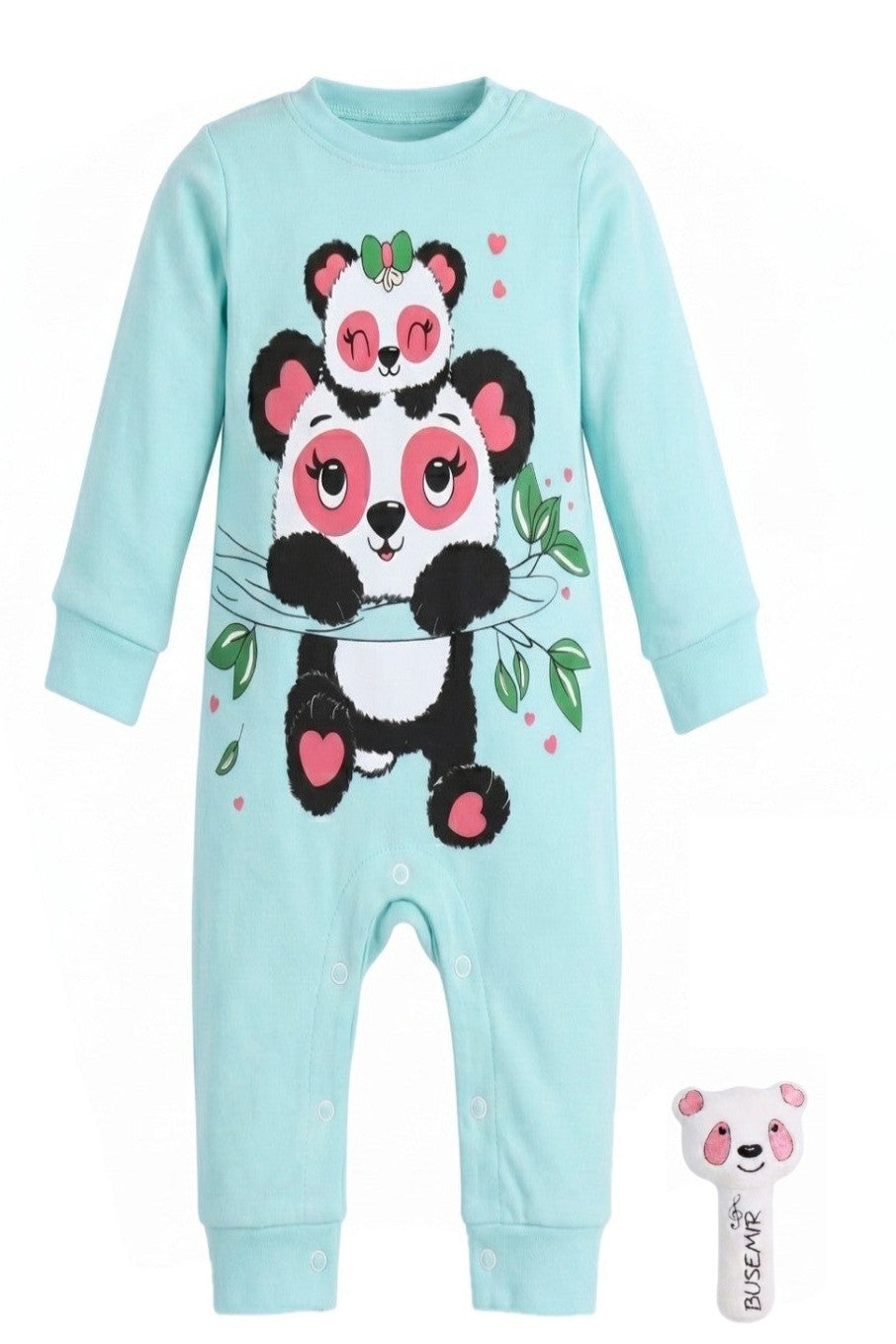 Pyjama Bébé Panda Vert + Peluche Offerte – Craquant & Pratique – 3 à 9 mois – Neuf