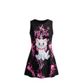 Robe Fille Noir & Rose – Chat Marie Nœud Papillon – Impression Sublimée Full Print – Sans Manches – 4 à 14 ans – Neuf