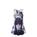 Tunique Fille Mercredi Addams Noir & Blanc – Style Gothique – Impression Sublimée Full Print – Sans Manches – 6 à 16 ans – Neuf