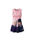 Tunique Fille Rose Fleuri Wednesday & Enid – Impression Sublimée Full Print – Sans Manches – 6 à 16 ans – Neuf