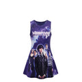 Tunique Fille Mercredi Addams Style Galaxie Violet Nuit – Impression Sublimée Full Print – Sans Manches – 6 à 16 ans – Neuf