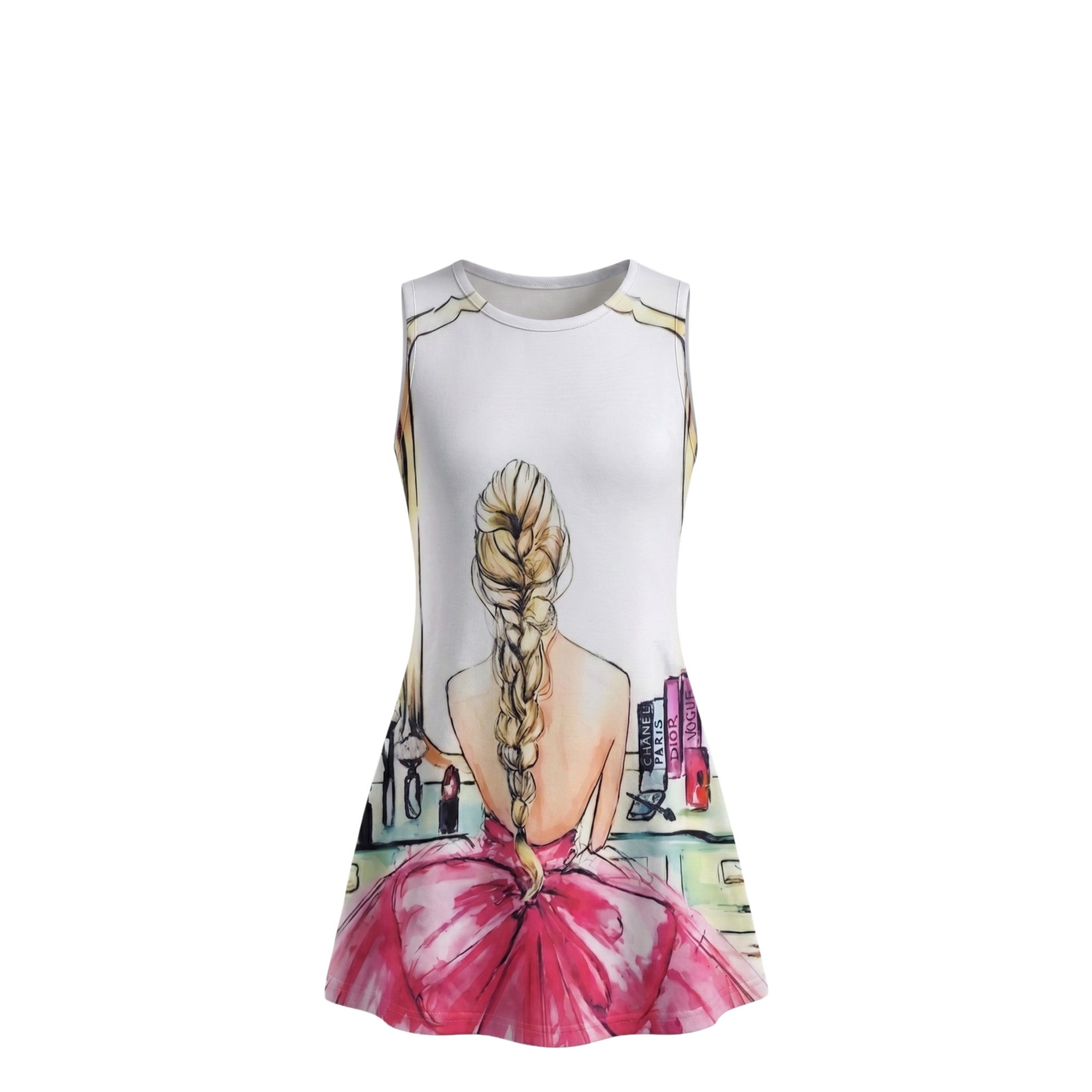 Robe Fille « Prête pour le Glam » – Impression Sublimée Full Print – Sans Manches – 4 à 14 ans – Neuf