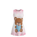 Robe Fille Motif Nounours Cœur Bleu sur Fond Rose – Impression Sublimée Full Print – 4 à 14 ans – Neuf