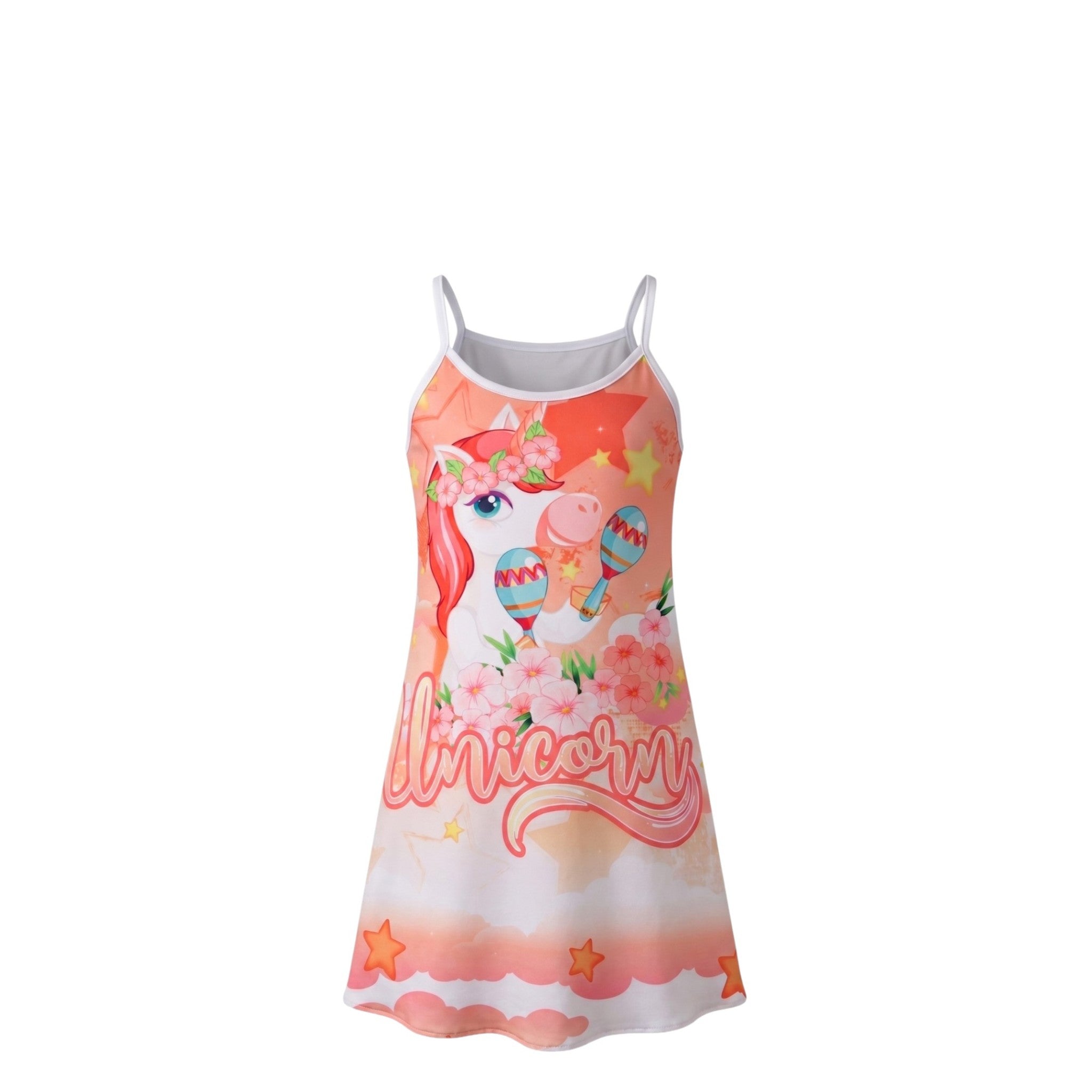 Nuisette Fille Licorne Rose Saumon à Fines Bretelles – Modèle Été – 2 à 12 ans – Neuf