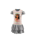 Robe Fille Vaiana Moana Grise – Épaules Nues – Style Tropical – 2 à 8 ans – Neuf