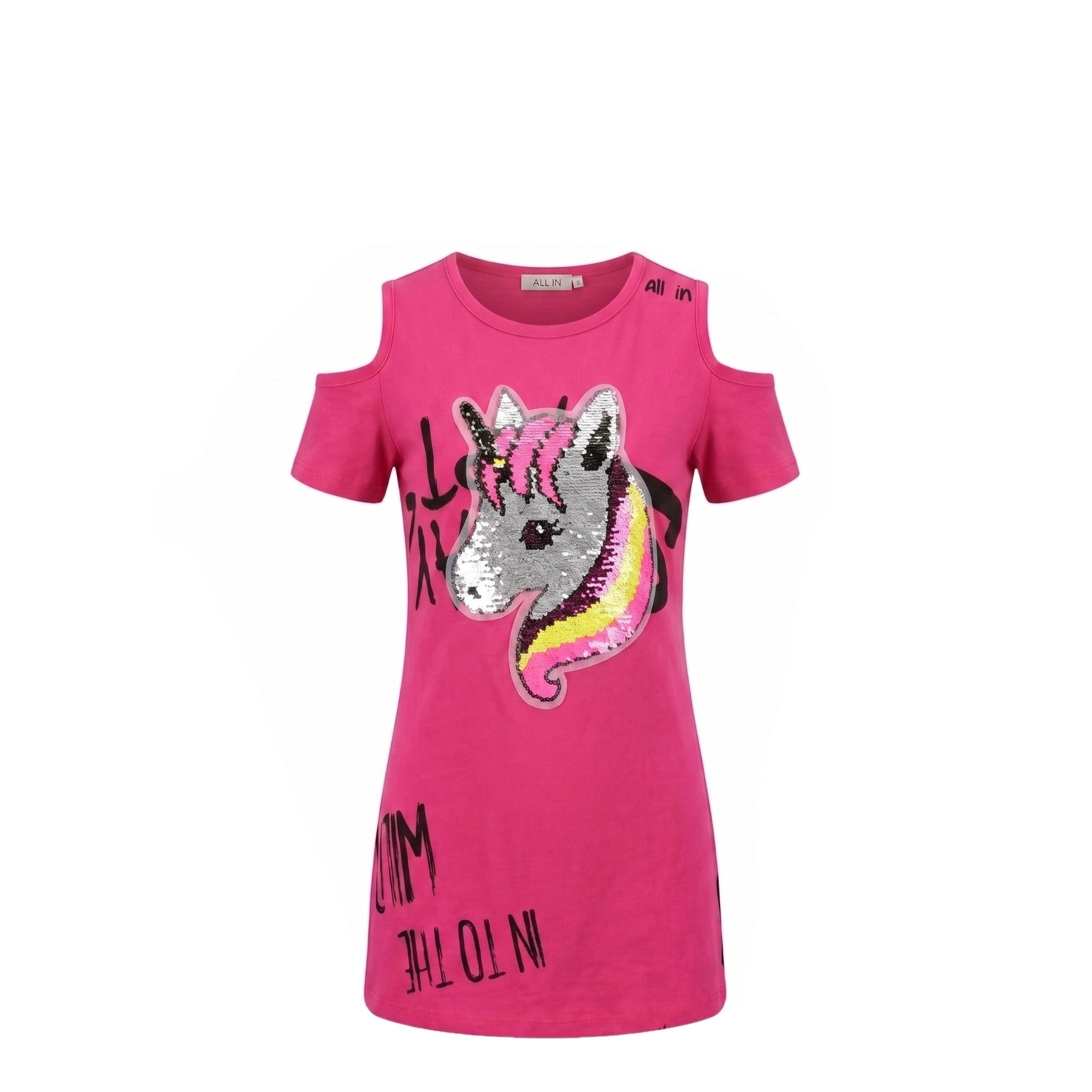 Tunique Fille Rose Fuchsia Licorne à Sequins Magiques Réversibles – Épaules Dénudées – 2 à 12 ans – Neuf