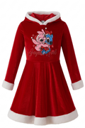 Robe de Noël Fille à Capuche Stitch & Angel Rouge – Fausse Fourrure – 2 à 12 ans – Neuf
