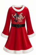 Robe de Noël Fille Stitch & Angel Velours Rouge – Manches Évasées – 2 à 14 ans – Neuf
