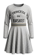 Robe Fille Grise "Princesse en Basket" – 100% Coton – 4 à 14 ans – Neuf