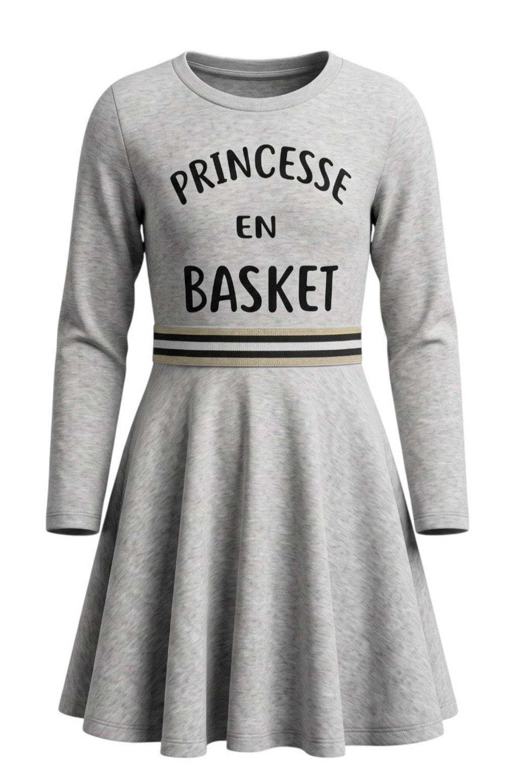 Robe Fille Grise "Princesse en Basket" – 100% Coton – 4 à 14 ans – Neuf