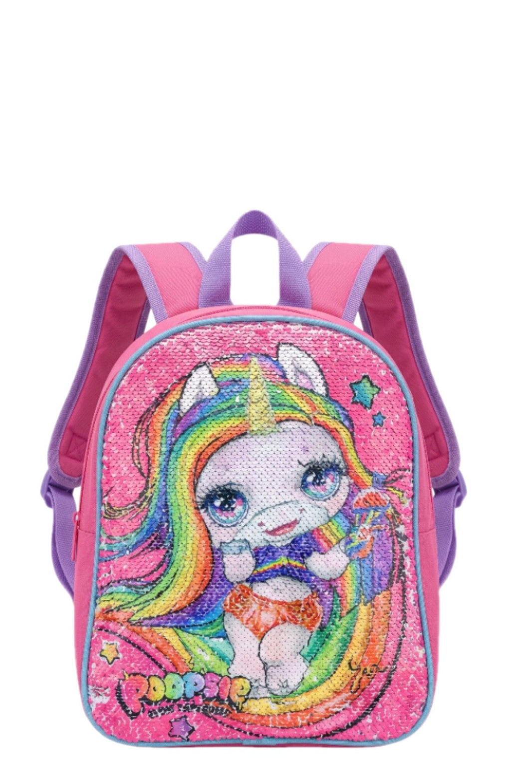 Sac à Dos Fille – Sequins Réversibles Licorne Arc-en-Ciel & Licorne Violette – Poopsie – 26 x 30 x 10 cm – 100% Polyester – Neuf