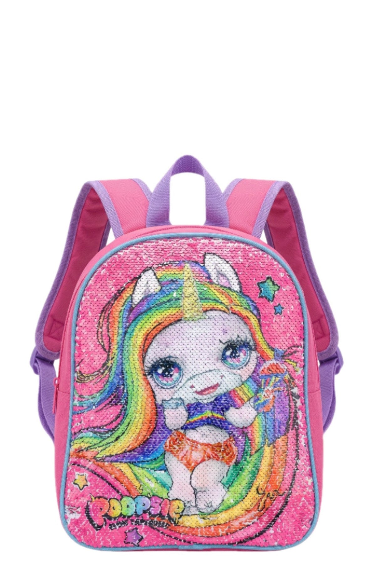 Sac à Dos Fille – Sequins Réversibles Licorne Arc-en-Ciel & Licorne Violette – Poopsie – 26 x 30 x 10 cm – 100% Polyester – Neuf