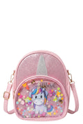 Sac à Main Fille – Licorne Rose Pailletée – Corne Argentée 3D – Poche Transparente Confettis – 19 x 23 cm – Neuf