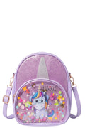Sac à Main Fille – Licorne Violette Pailletée – Corne 3D – Poche Transparente Confettis – 19 x 23 cm – Neuf
