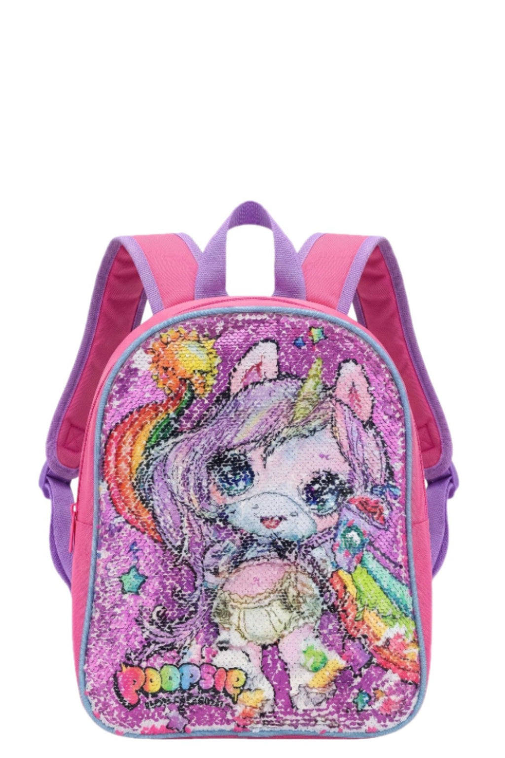 Sac à Dos Fille – Sequins Réversibles Licorne Arc-en-Ciel & Licorne Violette – Poopsie – 26 x 30 x 10 cm – 100% Polyester – Neuf