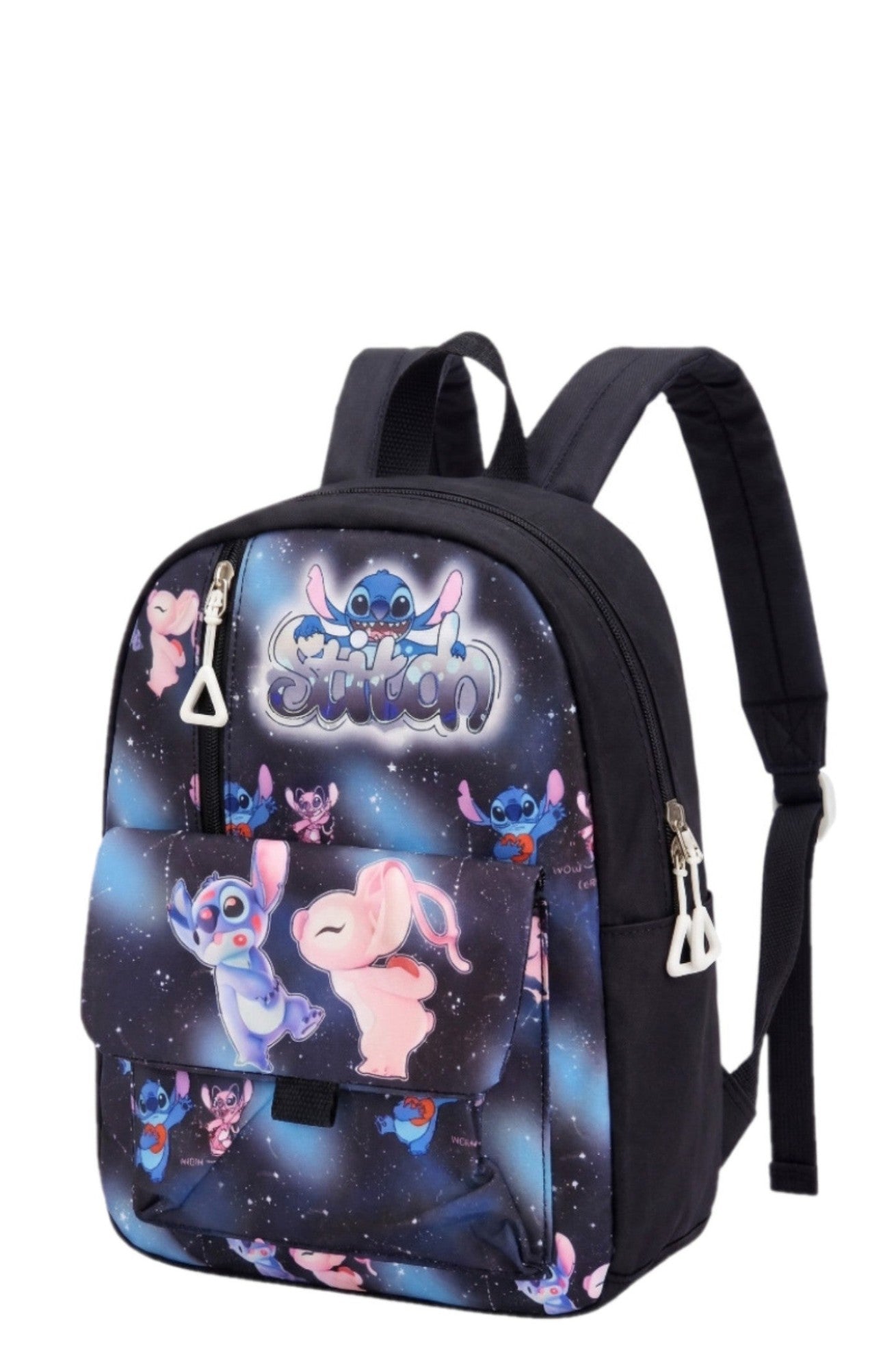 Sac a Dos Fille Stitch Angel Noir Galactique Poche Frontale 23x30x10cm Polyester Neuf