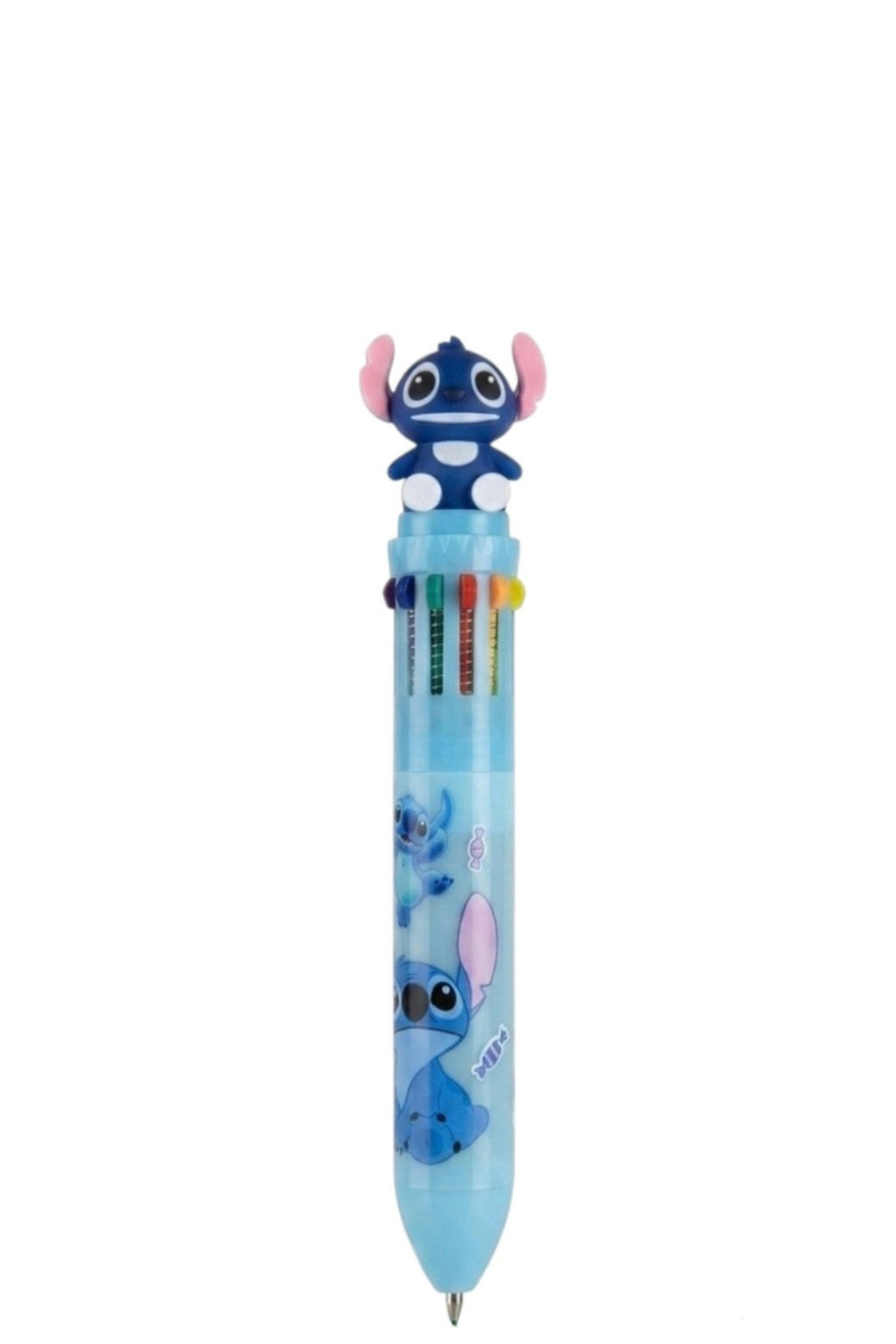 Stylo Enfant Stitch 12 Couleurs Bleu Figurine Stitch en Tete 17cm Neuf