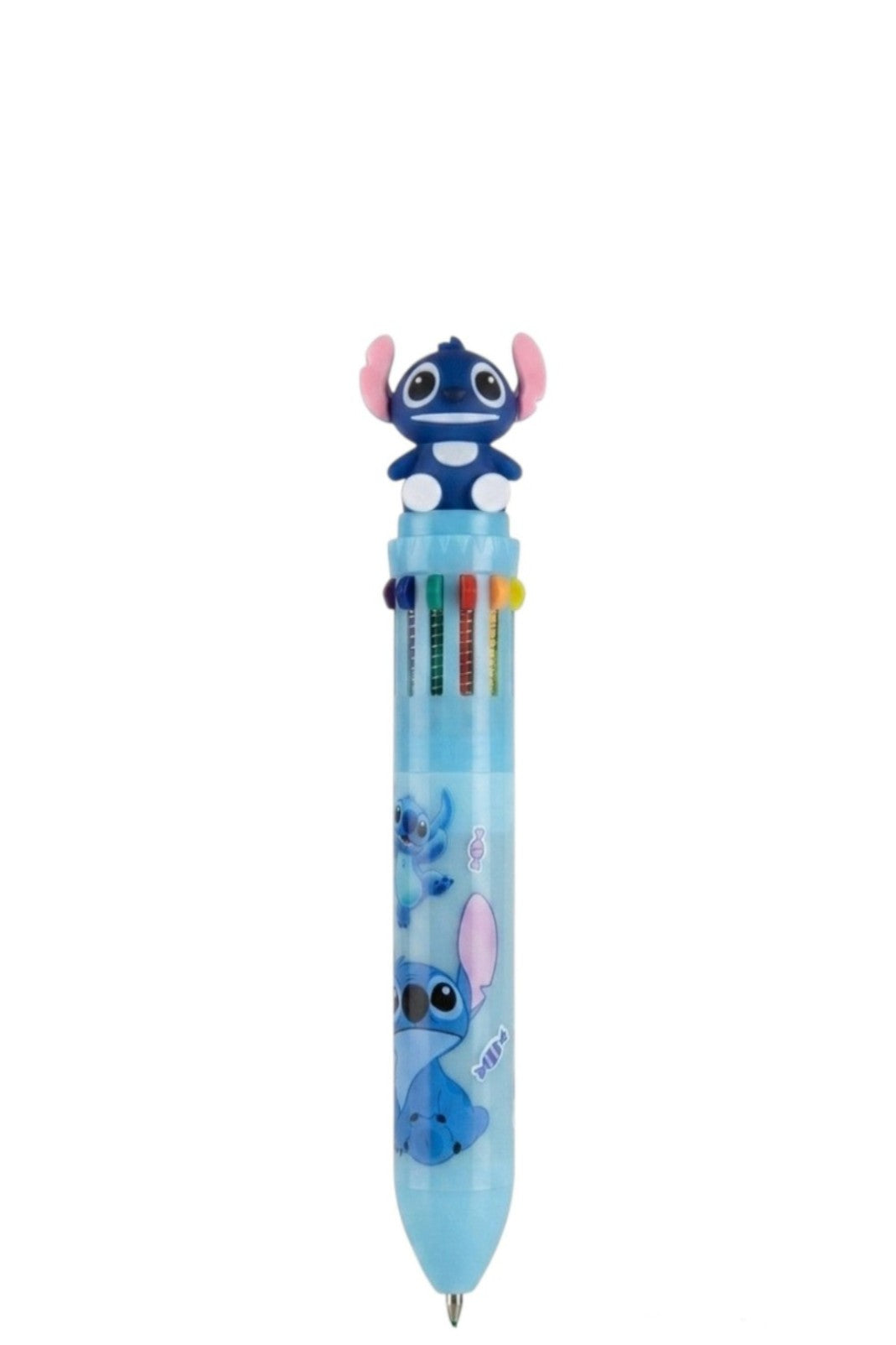 Stylo Enfant Stitch 12 Couleurs Bleu Figurine Stitch en Tete 17cm Neuf