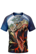 T-shirt Garçon Dinosaure T-Rex Rugissant – Impression Sublimée Full Print – Scène Volcanique – 4 à 14 ans – Neuf