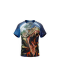 T-shirt Garçon Dinosaure T-Rex Rugissant – Impression Sublimée Full Print – Scène Volcanique – 4 à 14 ans – Neuf