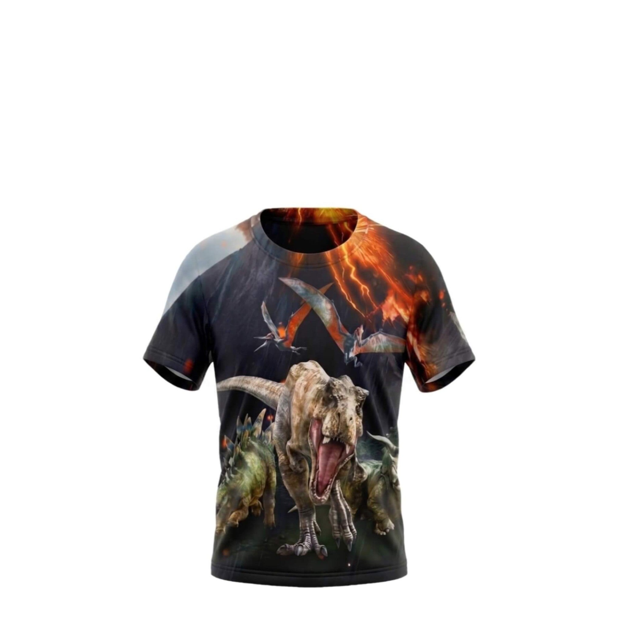 T-shirt Garçon Dinosaures – T-Rex & Créatures Préhistoriques – Impression Sublimée Full Print – 4 à 14 ans – Neuf