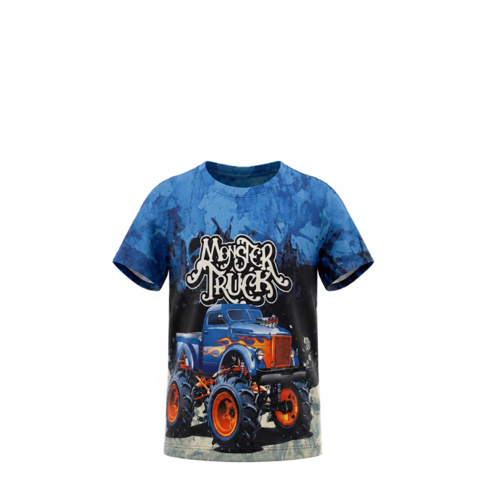T-shirt Garçon Monster Truck – Impression Sublimée Full Print – Couleurs Intenses – 4 à 14 ans – Neuf
