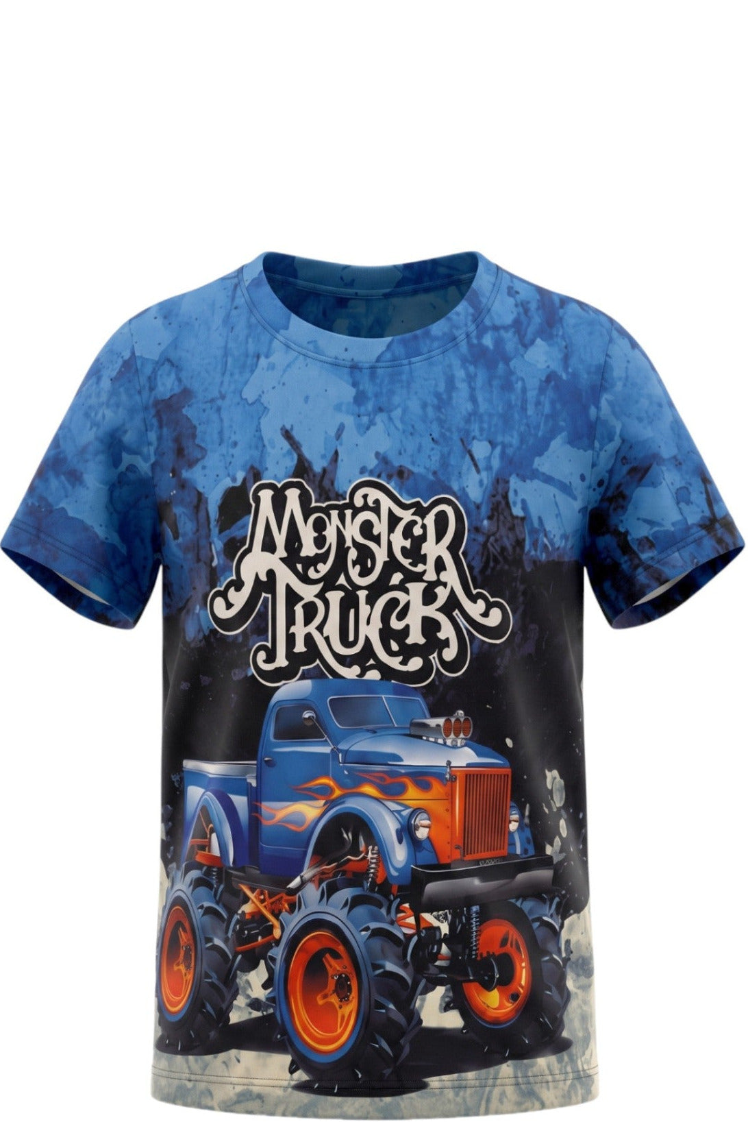 T-shirt Garçon Monster Truck – Impression Sublimée Full Print – Couleurs Intenses – 4 à 14 ans – Neuf