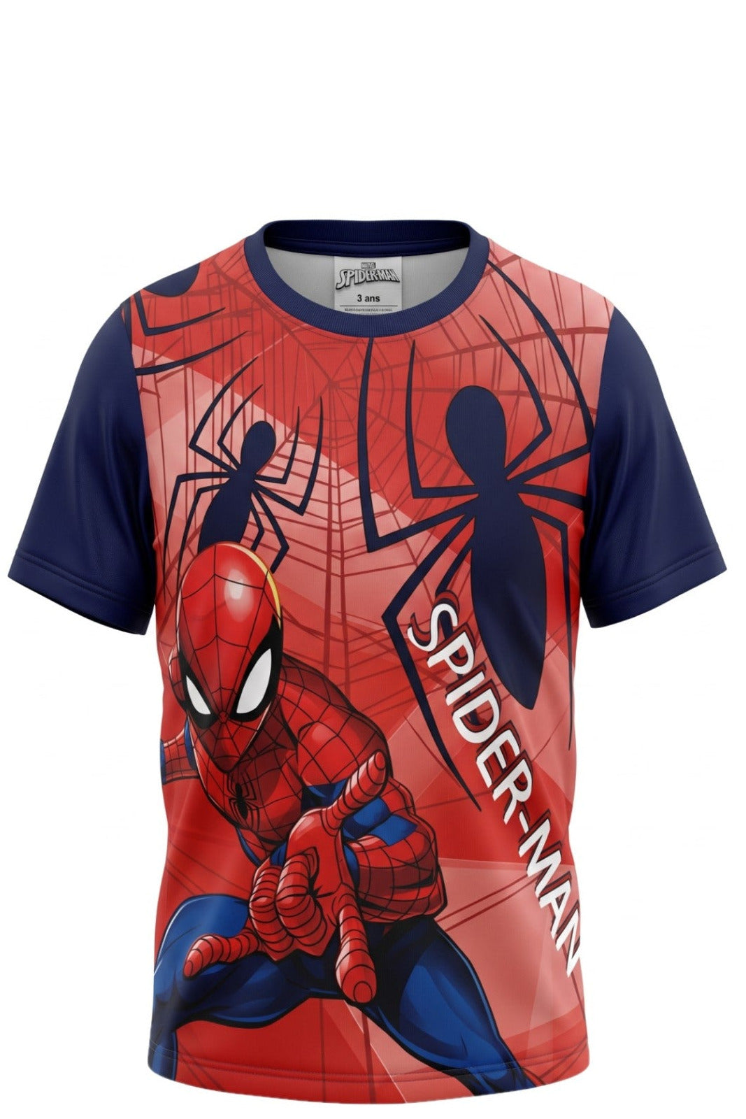 T-shirt Garçon Spiderman Marvel – Rouge & Bleu – Grand Imprimé Super-Héros – 3 à 8 ans – Neuf avec étiquette