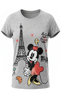 T-shirt Fille Gris Chiné Minnie Mouse à Paris – Manches Courtes – 3 à 8 ans – Neuf