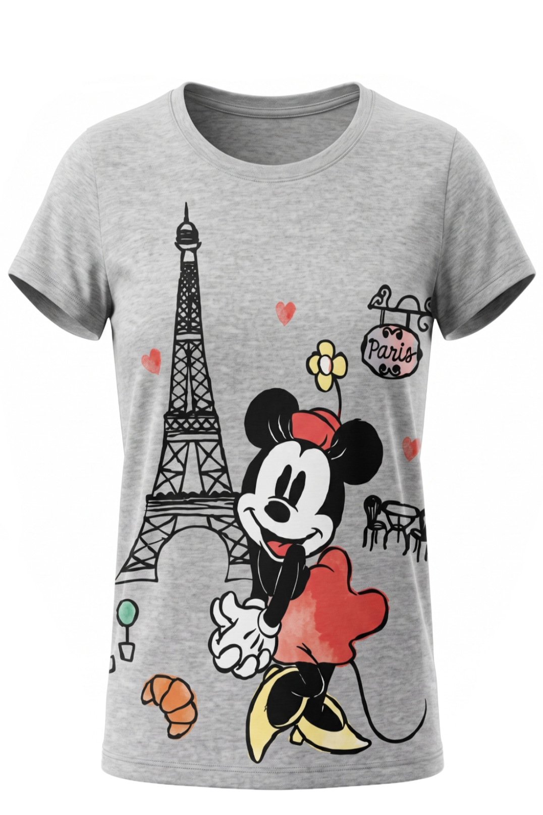 T-shirt Fille Gris Chiné Minnie Mouse à Paris – Manches Courtes – 3 à 8 ans – Neuf