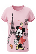 T-shirt Fille Rose Pastel Minnie Mouse à Paris – Manches Courtes – 3 à 8 ans – Neuf