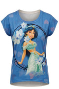 T-shirt Fille Princesse Jasmine Bleu & Blanc – Impression Sublimée Full Print – Coupe High-Low – 4 à 14 ans – Neuf