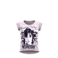 T-shirt Fille Mercredi Addams Motif Noir & Gris Style Mur Brique – Impression Sublimée Full Print – Coupe High-Low – 6 à 16 ans – Neuf