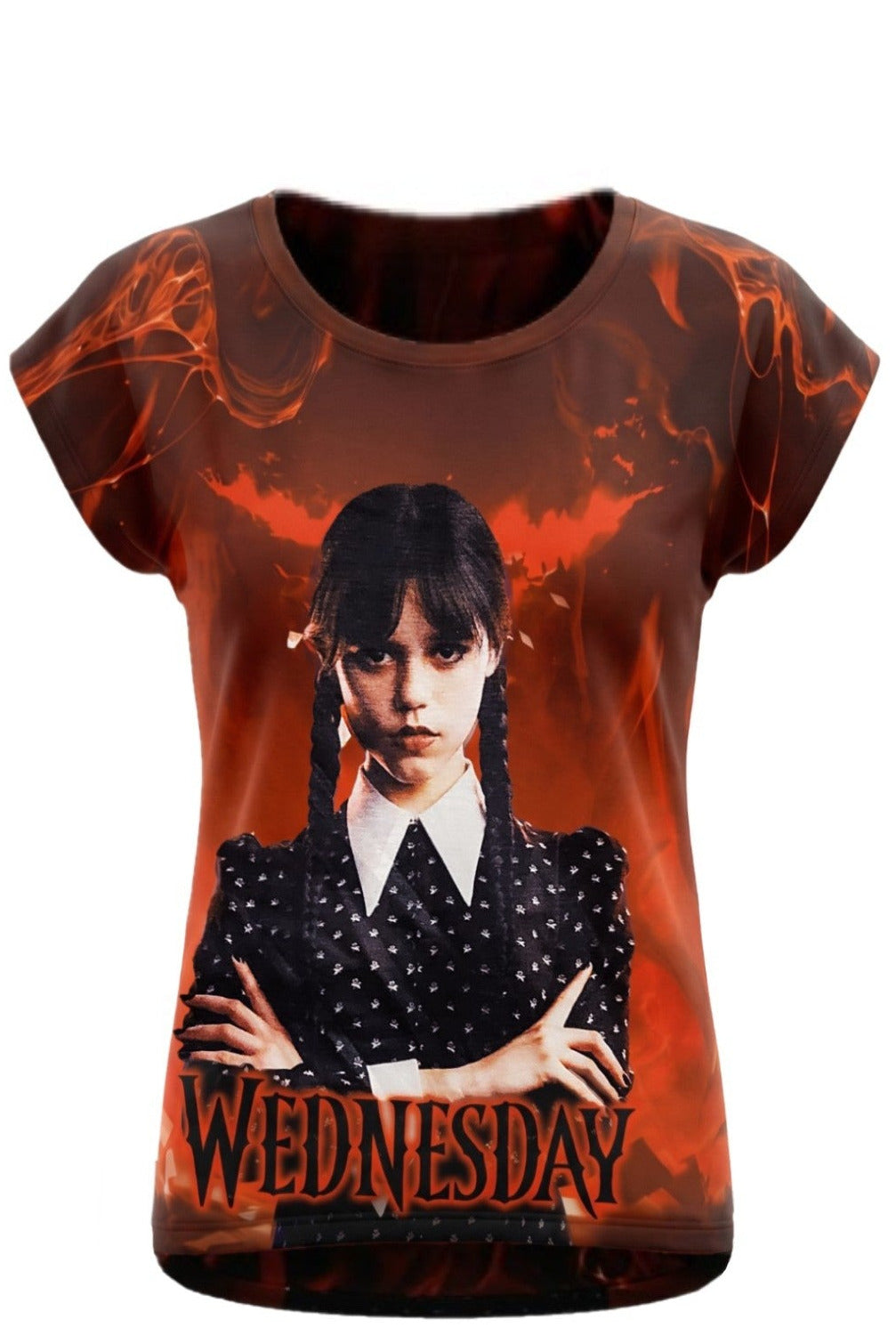 T-shirt Enfant Mercredi Addams Ambiance Rouge Style Sombre – Impression Sublimée Full Print – Manches Courtes – 6 à 16 ans – Neuf