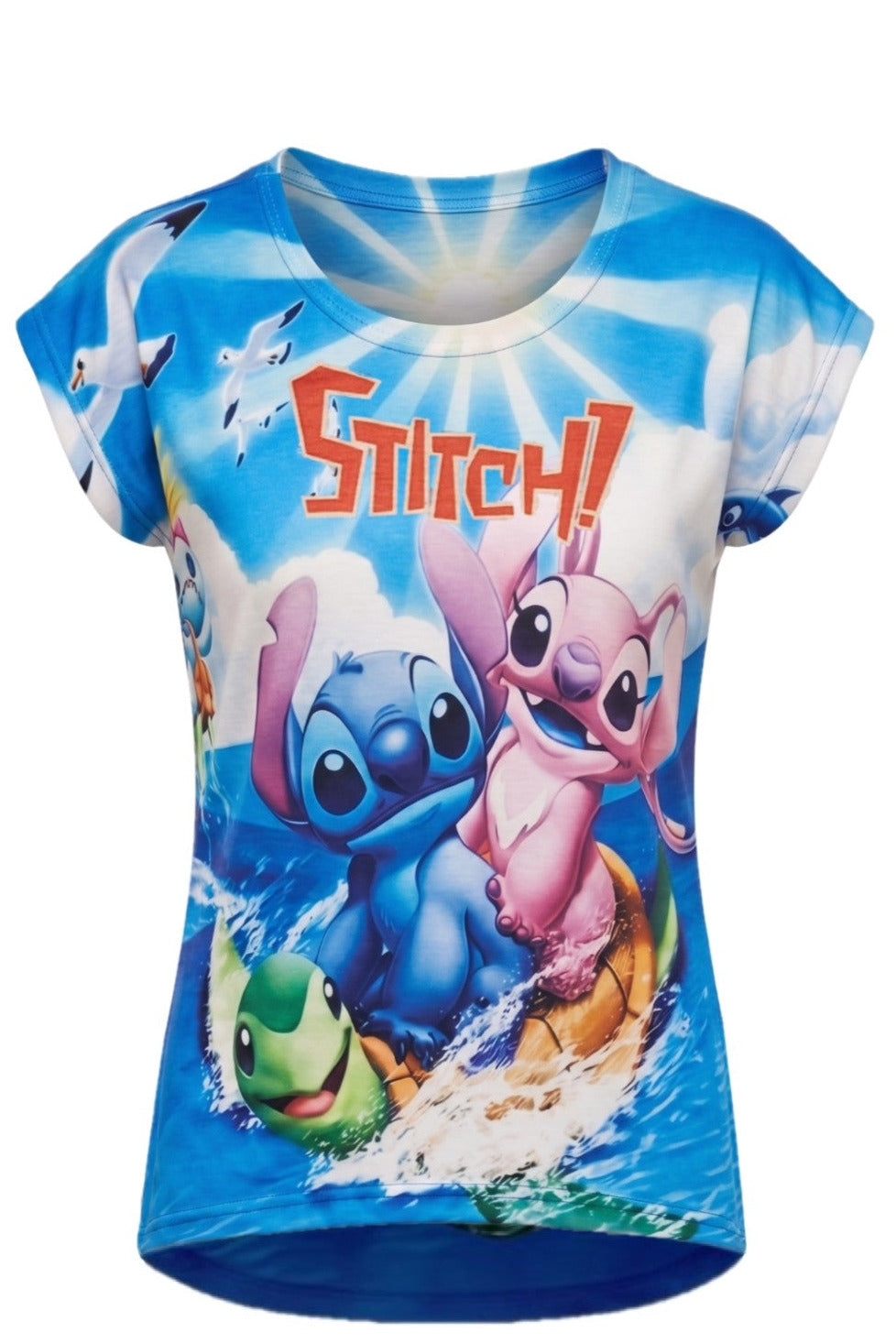T-shirt Enfant Stitch & Angel Bleu Estival – Impression Sublimée Full Print – Manches Courtes – 2 à 12 ans – Neuf