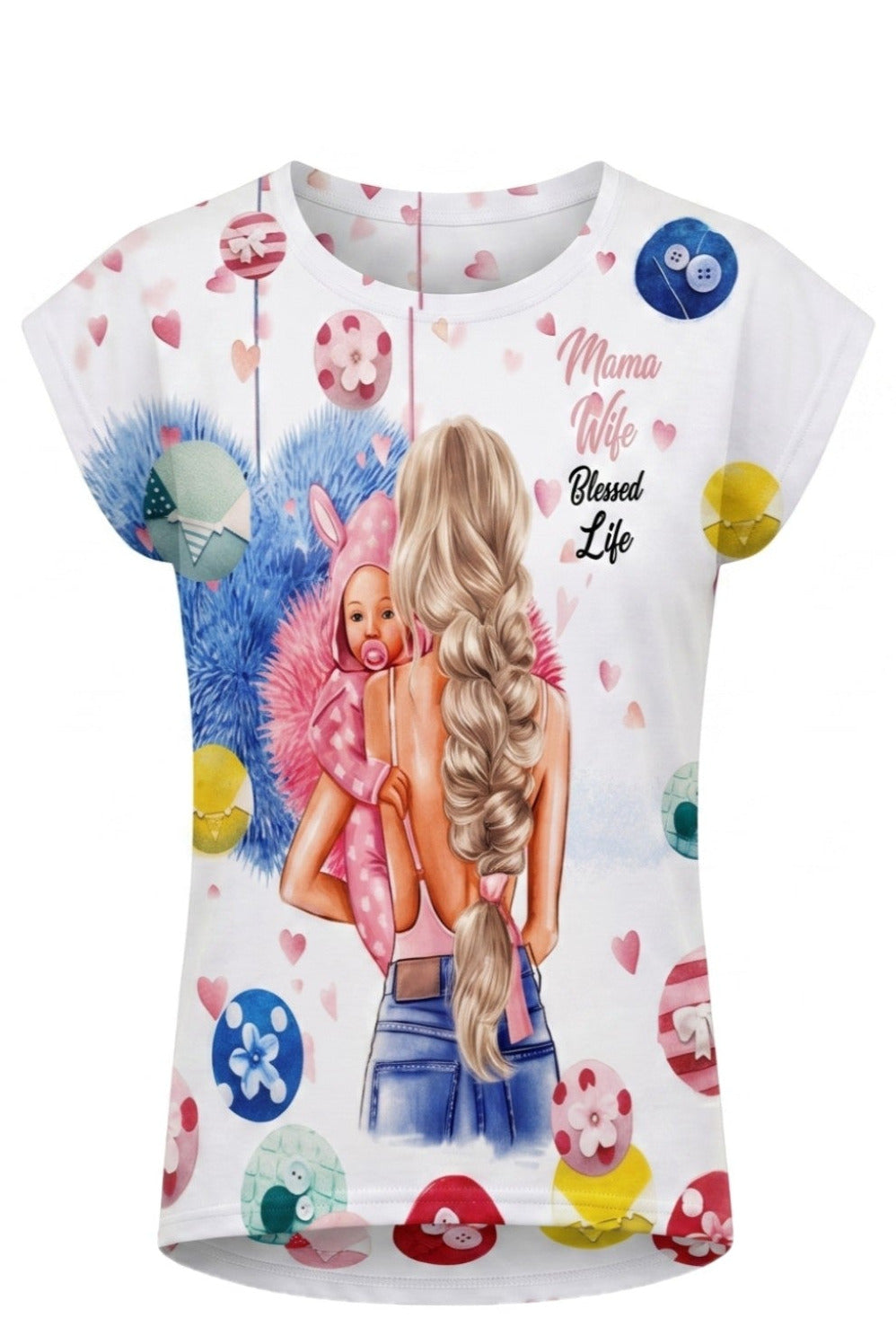 T-shirt Fille Mama Life Mère & Bébé – Impression Sublimée Full Print – Manches Courtes – 4 à 14 ans – Neuf
