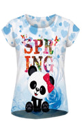 T-shirt Enfant Panda Spring Bleu & Blanc Tie-Dye – Impression Sublimée Full Print – Coupe High-Low – 2 à 12 ans – Neuf