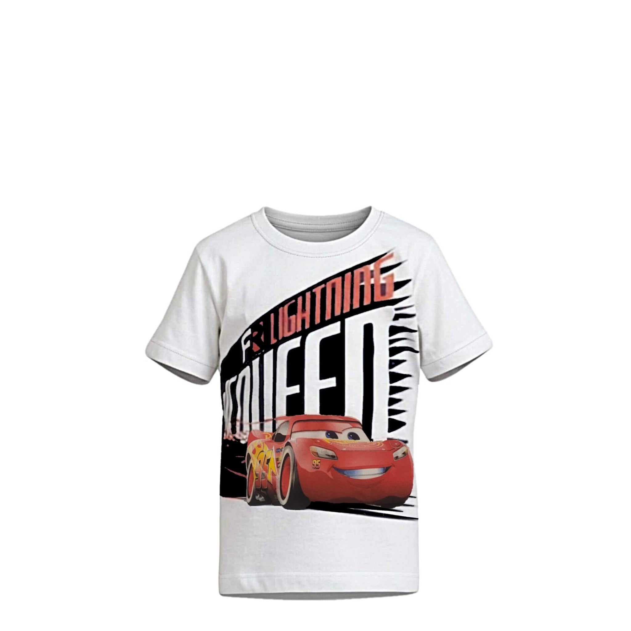 T-shirt Garçon Cars – Flash McQueen – Blanc – Imprimé Lightning Speed – Dos Uni Blanc – 3 à 8 ans – Neuf