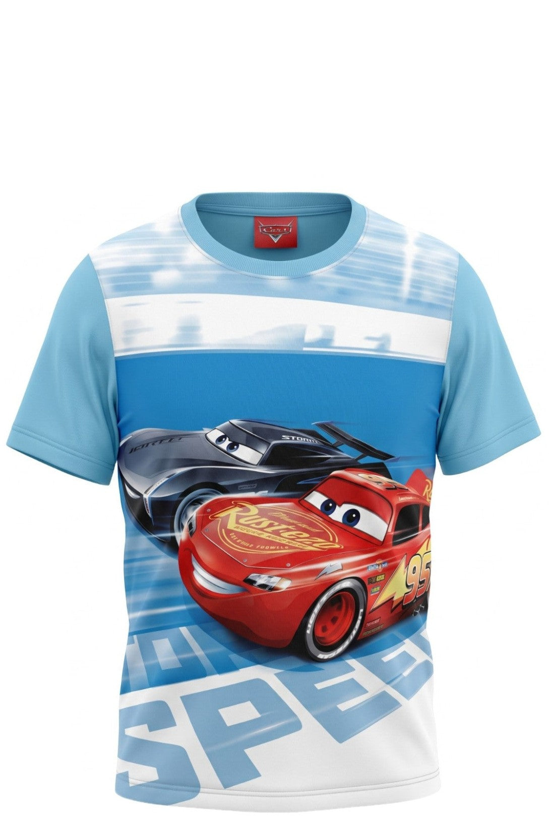T-shirt Garçon Cars – Flash McQueen & Storm – Bleu – Imprimé Pixar Dynamique – 3 à 8 ans – Neuf