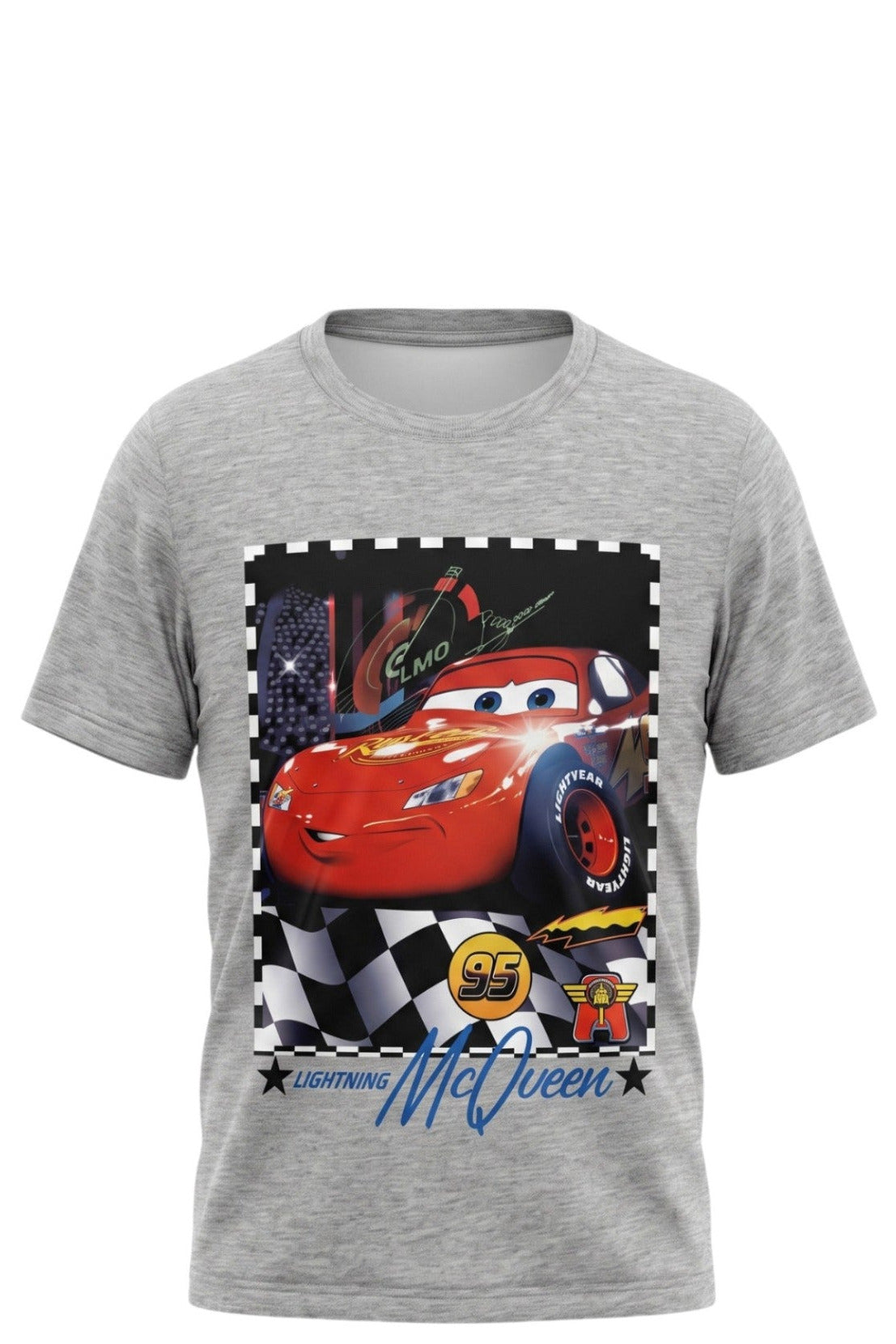 T-shirt Garçon Cars – Flash McQueen – Gris – Imprimé Pixar avec Numéro 95 – 3 à 8 ans – Neuf