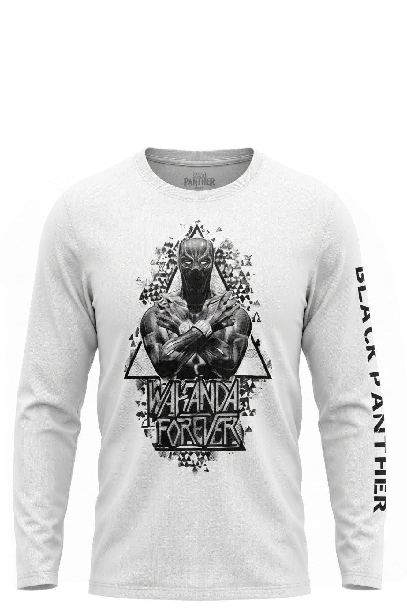 T-shirt Manches Longues Garçon Blanc – Black Panther Wakanda Forever Marvel – Inscription sur la Manche – 4 à 10 ans – Neuf