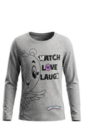 T-shirt Fille Manches Longues Gris Chiné – Motif Hatchimals "Hatch Love Laugh" – Col Rond – 3 à 6 ans – Neuf