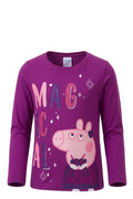 T-shirt Fille Manches Longues Violet – Motif Peppa Pig "Magical" – Lunettes Cœur & Paillettes – 3 à 8 ans – Neuf