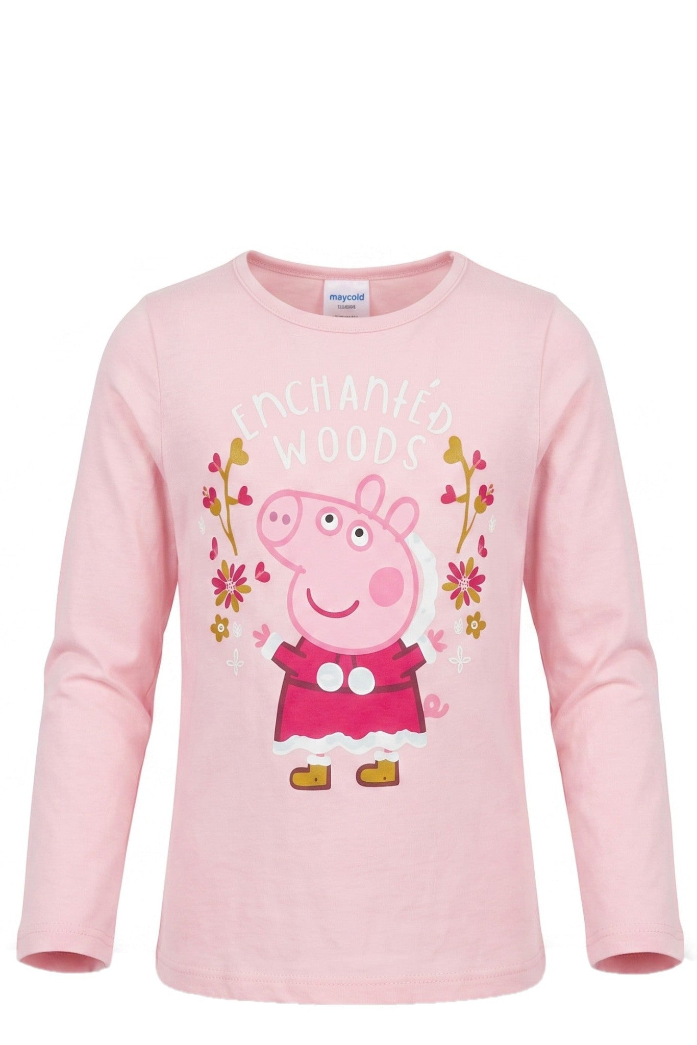 T-shirt Fille Manches Longues Rose Clair – Motif Peppa Pig "Enchanted Woods" – Fleurs & Papillons – 3 à 8 ans – Neuf