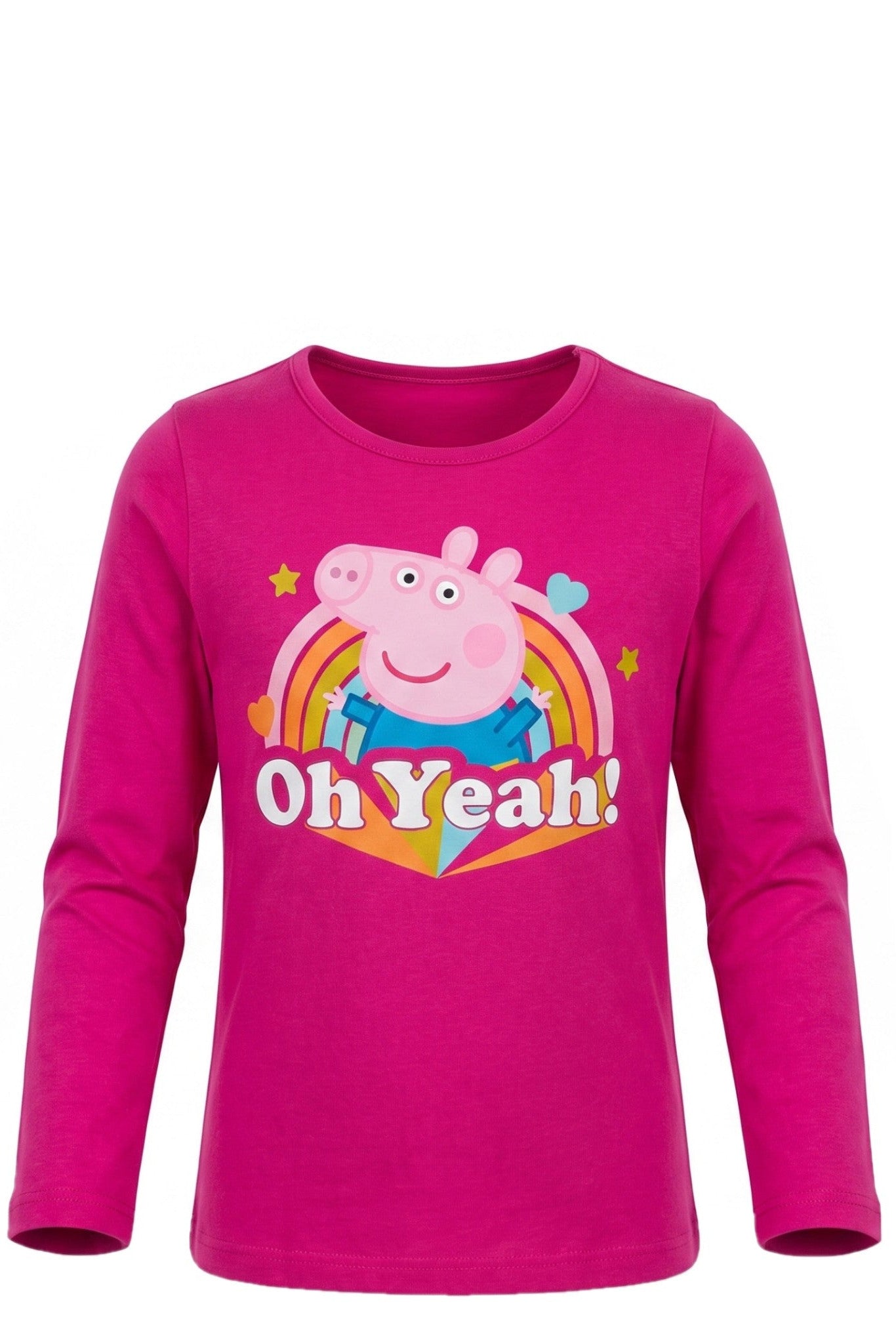 T-shirt Fille Manches Longues Rose Fuchsia – Motif Peppa Pig "Oh Yeah!" Arc-en-ciel – 3 à 6 ans – Neuf