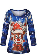 Tunique Fille Noël Full Print Bleu Nuit – Renne Cartoon Bonnet Rouge & Flocons – Col Rond – 2 à 12 ans – Neuf