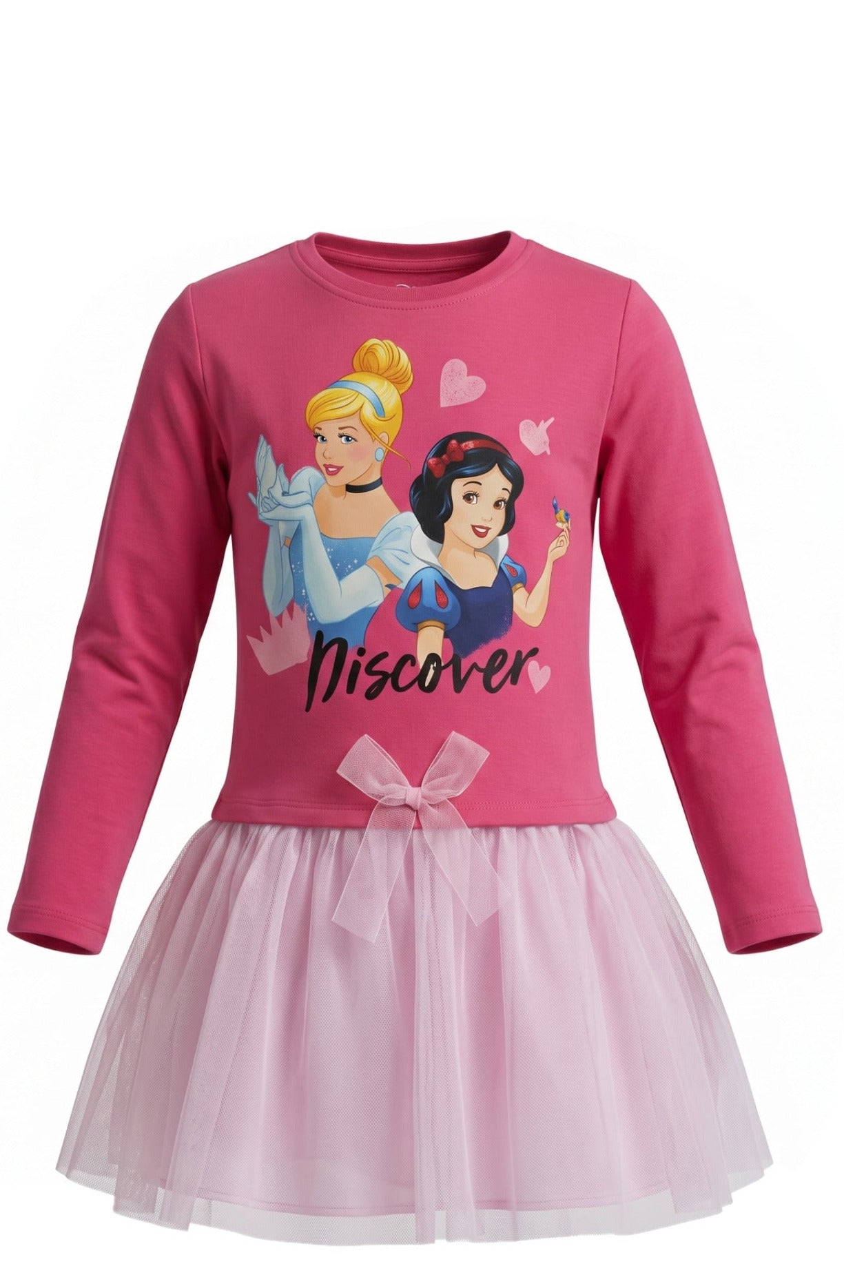 Tunique Robe Fille Rose Fuchsia – Princesses Disney Cendrillon & Blanche-Neige "Discover" – Jupe Tulle Rose – 3 à 8 ans – Neuf