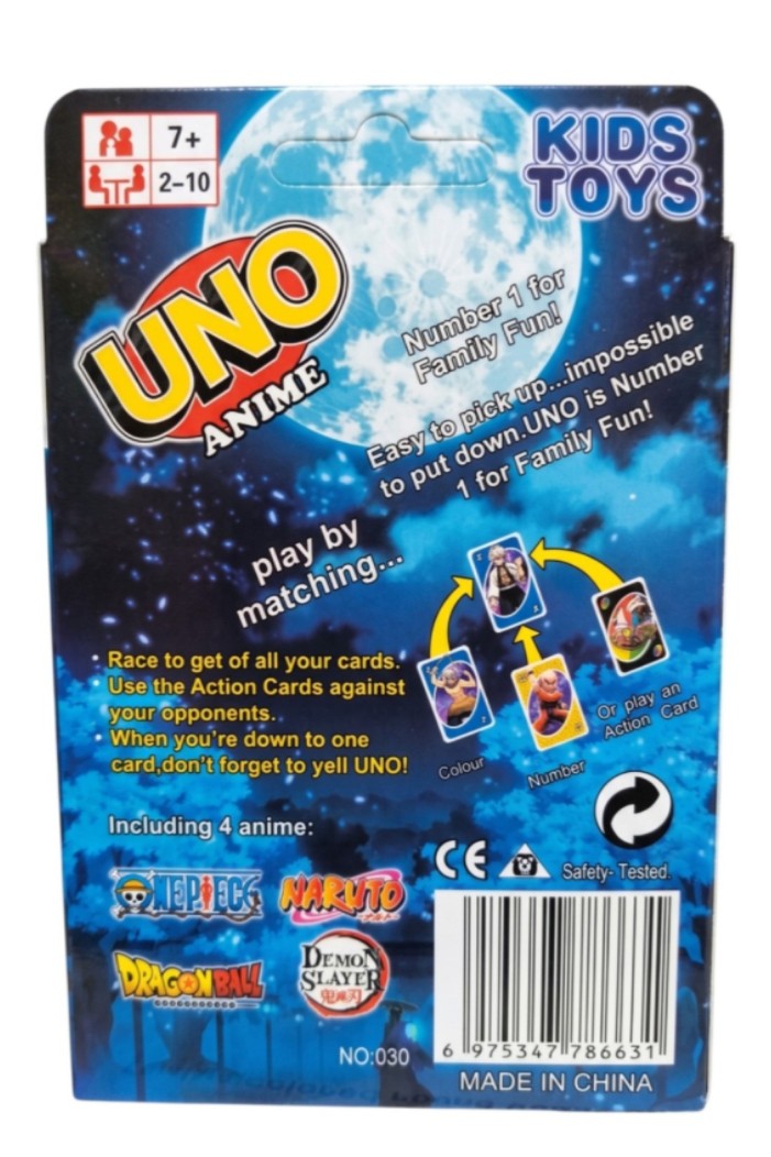 Jeu de Cartes UNO Anime – One Piece / Naruto / Dragon Ball / Demon Slayer – 2 à 10 Joueurs – Neuf