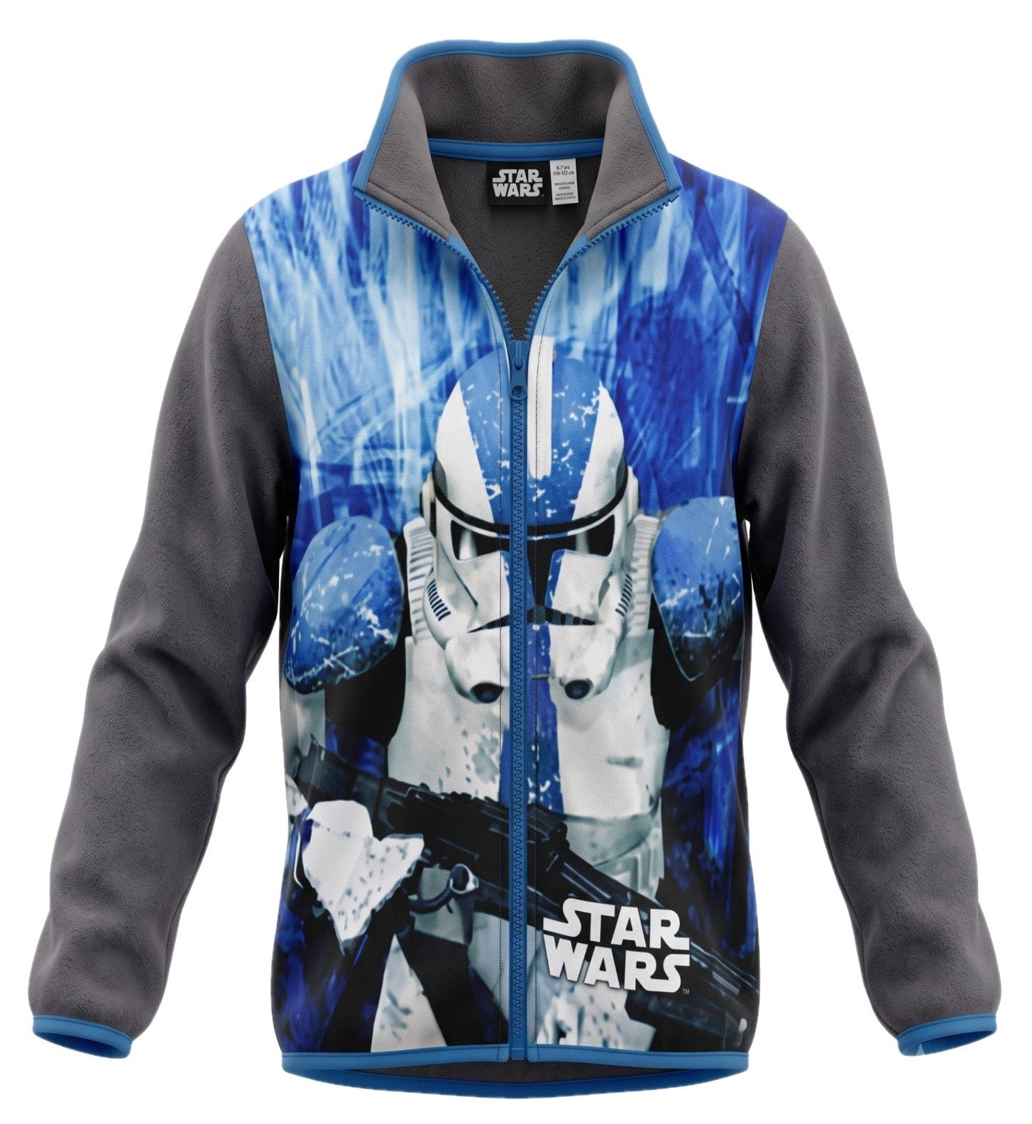 Veste Polaire Zippée Garçon – Imprimé All-Over Stormtrooper Star Wars – Bicolore Gris & Bleu – 4 à 10 ans – Neuf